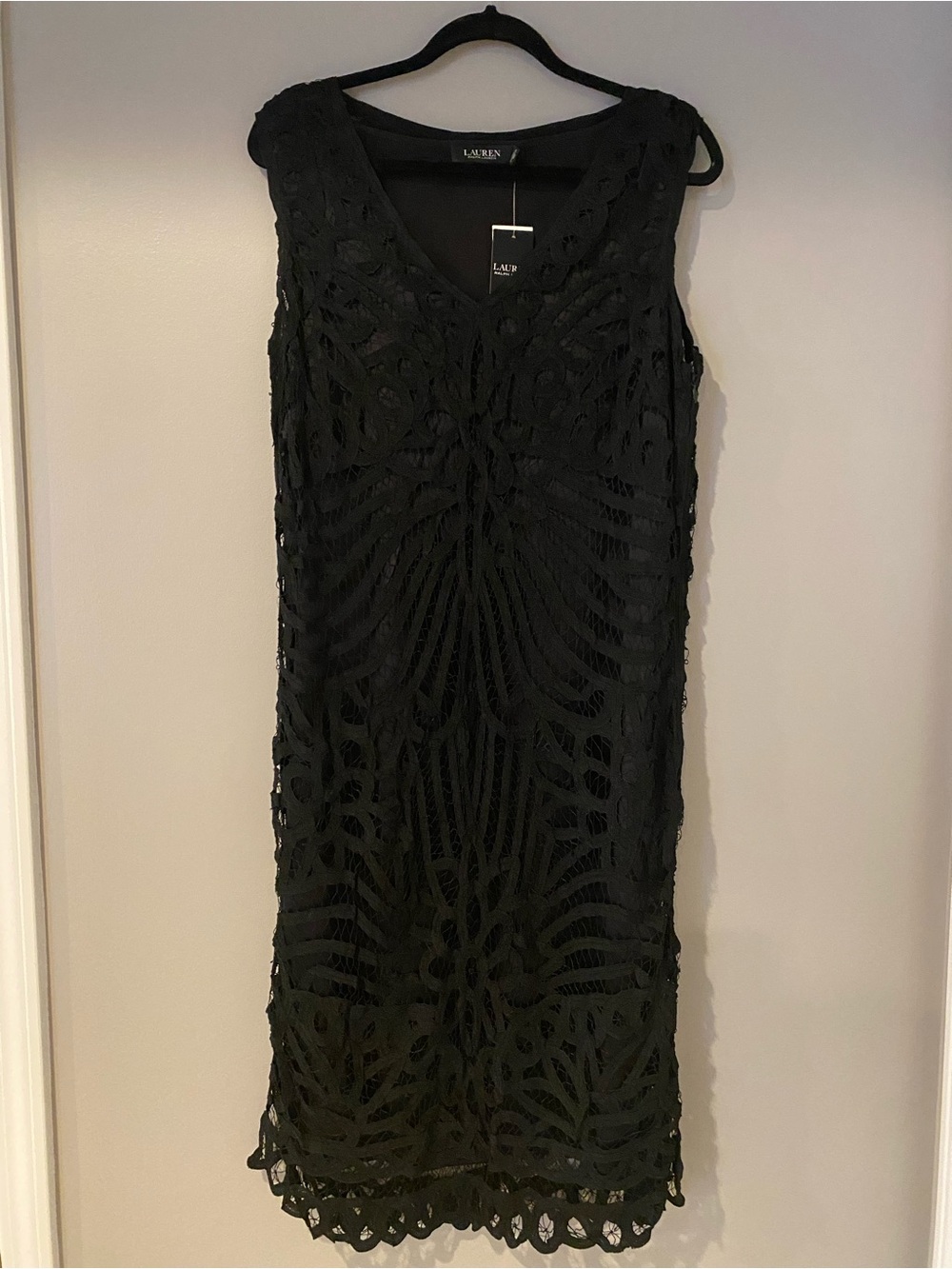 Lauren Ralph Lauren Black Lace Overlay V-Neck Dress